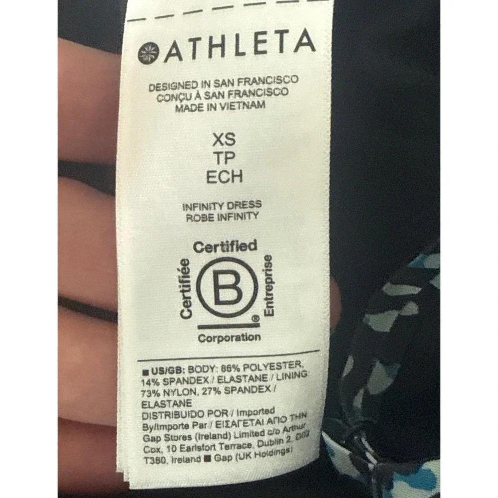 Athleta Infinity Printed Dress Clouded Leopard Blue XS Built in Shorts $119 Golf